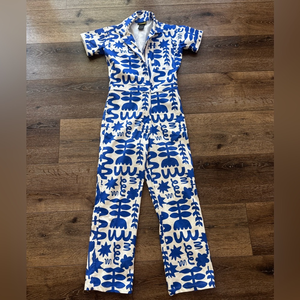 Nooworks Blue and White Abstract Jumpsuit